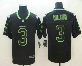 Men's Seattle Seahawks #3 Russell Wilson 2018 Black Lights Out Color Rush Stitched NFL Nike Limited Jersey