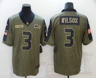 Men's Seattle Seahawks #3 Russell Wilson 2021 Olive Salute To Service Limited Stitched Jersey