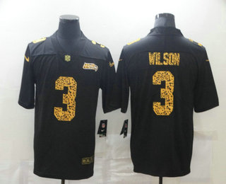 Men's Seattle Seahawks #3 Russell Wilson Black 2020 Nike Flocked Leopard Print Vapor Limited NFL Jersey