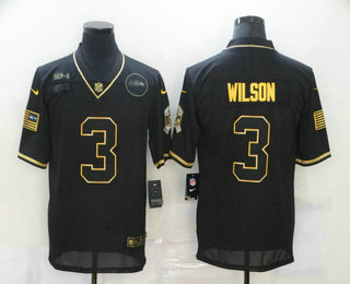 Men's Seattle Seahawks #3 Russell Wilson Black Gold 2020 Salute To Service Stitched NFL Nike Limited Jersey