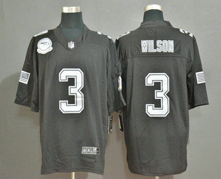 Men's Seattle Seahawks #3 Russell Wilson Black Olive 2019 Salute To Service Stitched NFL Nike Limited Jersey