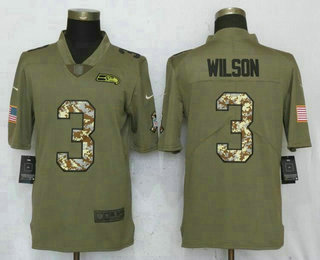 Men's Seattle Seahawks #3 Russell Wilson Olive With Camo 2017 Salute To Service Stitched NFL Nike Limited Jersey