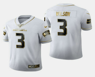 Men's Seattle Seahawks #3 Russell Wilson White 100th Season Golden Edition Jersey