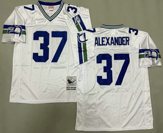 Men's Seattle Seahawks #37 Shaun Alexander White Throwback Jersey