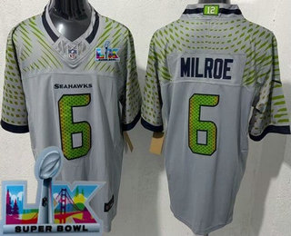 Men's Seattle Seahawks #6 Jalen Milroe Limited Gray Rivalries Super Bowl LX FUSE Vapor Jersey