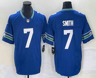 Men's Seattle Seahawks #7 Geno Smith Blue 2023 FUSE Vapor Limited Throwback Stitched Jersey