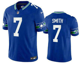 Men's Seattle Seahawks #7 Geno Smith Blue Limited Stitched Throwback Jersey