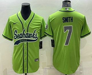 Men's Seattle Seahawks #7 Geno Smith Green With Patch Cool Base Stitched Baseball Jersey