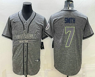 Men's Seattle Seahawks #7 Geno Smith Grey Gridiron With Patch Cool Base Stitched Baseball Jersey