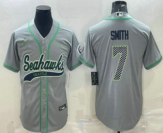 Men's Seattle Seahawks #7 Geno Smith Grey With Patch Cool Base Stitched Baseball Jersey