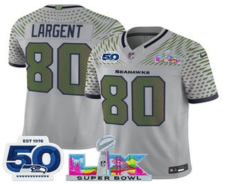 Men's Seattle Seahawks #80 Steve Largent Limited Gray Super Bowl LX Patch And 50TH Rivalries FUSE Vapor Jersey