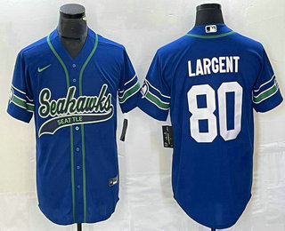 Men's Seattle Seahawks #80 Steve Largent Royal Throwback Cool Base Stitched Baseball Jersey