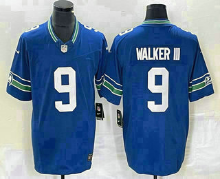 Men's Seattle Seahawks #9 Kenneth Walker III Blue 2023 FUSE Vapor Limited Throwback Stitched Jersey