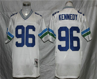 Men's Seattle Seahawks #96 Cortez Kennedy White Throwback Jersey by Mitchell & Ness