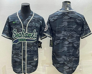 Men's Seattle Seahawks Blank Grey Camo With Patch Cool Base Stitched Baseball Jersey