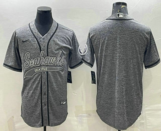 Men's Seattle Seahawks Blank Grey Gridiron With Patch Cool Base Stitched Baseball Jersey