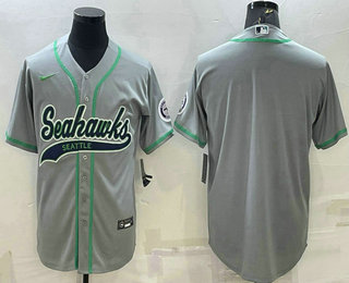 Men's Seattle Seahawks Blank Grey With Patch Cool Base Stitched Baseball Jersey