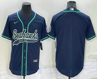 Men's Seattle Seahawks Blank Navy Blue Stitched MLB Cool Base Nike Baseball Jersey