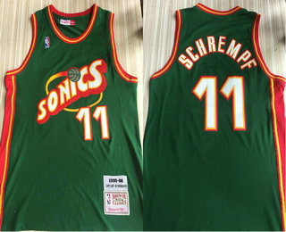 Men's Seattle SuperSonics 11 Detlef Schrempf 1995-96 Green Hardwood Classics Soul Swingman Throwback Jersey