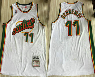 Men's Seattle SuperSonics 11 Detlef Schrempf 1995-96 White Hardwood Classics Soul Swingman Throwback Jersey