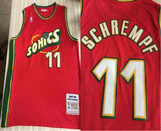 Men's Seattle SuperSonics 11 Detlef Schrempf 1997-98 Red Hardwood Classics Soul Swingman Throwback Jersey