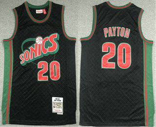 Men's Seattle Supersonics #20 Gary Payton 1995-96 Black Green Hardwood Classics Soul Swingman Throwback Jersey