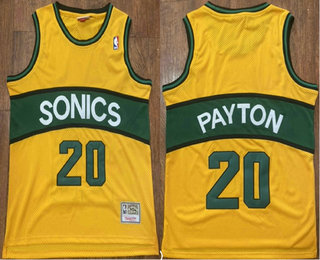 Men's Seattle Supersonics #20 Gary Payton 1995-96 Yellow Hardwood Classics Soul Swingman Throwback Jersey