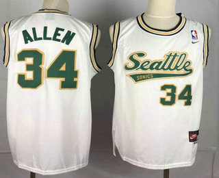 Men's Seattle Supersonics #34 Ray Allen White Swingman Throwback Jersey