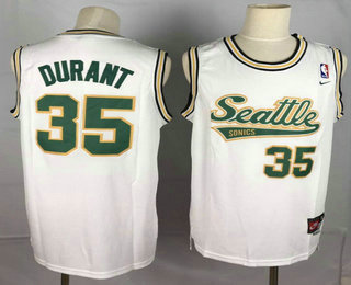 Men's Seattle Supersonics #35 Kevin Durant White Swingman Throwback Jersey