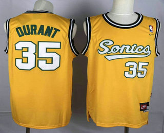 Men's Seattle Supersonics #35 Kevin Durant Yellow Swingman Throwback Jersey