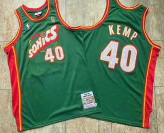 Men's Seattle Supersonics #40 Shawn Kemp 1995-96 Green Hardwood Classics Soul AU Throwback Jersey