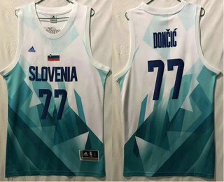 Men's Slovenija Telemach #77 Doncic Luka White Green Tokyo Olympics Swingman Jersey