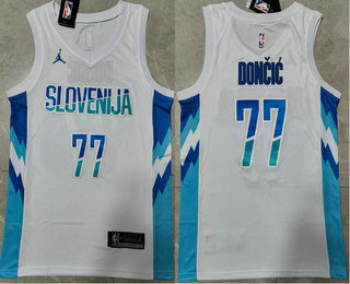 Men's Slovenija Telemach #77 Doncic Luka White Jordan Swingman Jersey