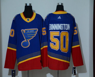 Men's St. Louis Blues #50 Jordan Binnington Blue Adidas Stitched NHL Throwback Jersey