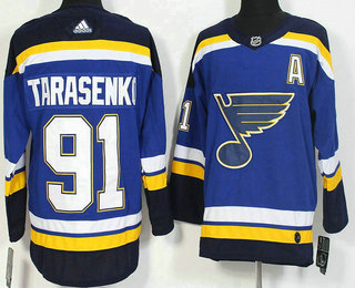 Men's St. Louis Blues #91 Vladimir Tarasenko Blue With A Patch 2017-2018 Hockey Adidas Stitched NHL Jersey