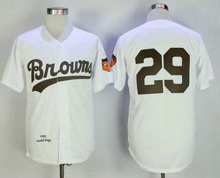 Men's St. Louis Browns #29 Satchel Paige White Home 1953 Throwback Stitched MLB Mitchell & Ness Jersey