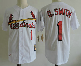 Men's St. Louis Cardinals #1 Ozzie Smith 1992 White Mitchell & Ness Throwback Jersey