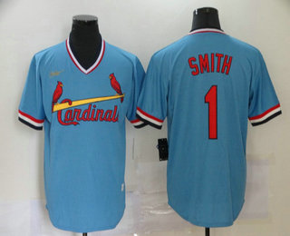 Men's St. Louis Cardinals #1 Ozzie Smith Light Blue Pullover Cooperstown Collection Stitched MLB Nike Jersey