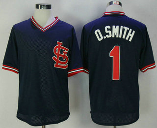 Men's St. Louis Cardinals #1 Ozzie Smith Navy Blue Mesh Batting Practice 1994 Throwback Jersey By Mitchell & Ness