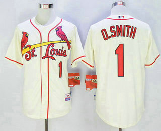 Men's St. Louis Cardinals #1 Ozzie Smith Retired Cream Cool Base Baseball Jersey