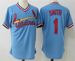 Men's St. Louis Cardinals #1 Ozzie Smith Retired Light Blue Stitched Cool Base Cooperstown Collection Player Jersey