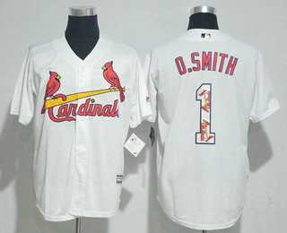 Men's St. Louis Cardinals #1 Ozzie Smith Retired White Team Logo Ornamented Stitched MLB Majestic Cool Base Jersey