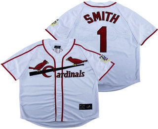 Men's St. Louis Cardinals #1 Ozzie Smith White 75TH Throwback Jersey