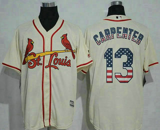 Men's St. Louis Cardinals #13 Matt Carpenter Cream USA Flag Fashion MLB Baseball Jersey