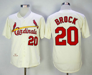 Men's St. Louis Cardinals #20 Lou Brock 1967 Cream Mitchell & Ness Throwback Jersey