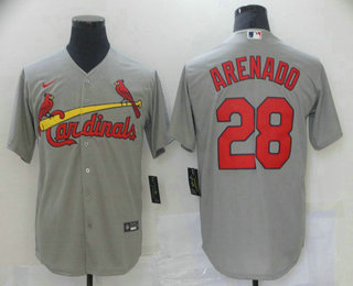 Men's St. Louis Cardinals #28 Nolan Arenado Grey Stitched MLB Cool Base Nike Jersey