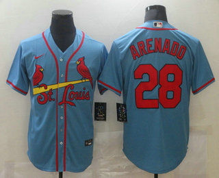 Men's St. Louis Cardinals #28 Nolan Arenado Light Blue Stitched MLB Cool Base Nike Jersey