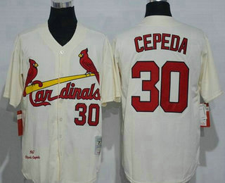 Men's St. Louis Cardinals #30 Orlando Cepeda Cream Stitched 1967 MLB Cooperstown Collection Jersey by Mitchell & Ness