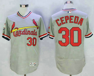 Men's St. Louis Cardinals #30 Orlando Cepeda Retired Gray Pullover 2016 Flexbase Majestic Baseball Jersey