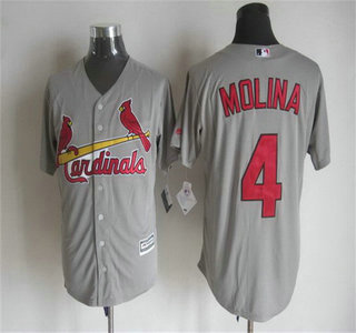 Men's St. Louis Cardinals #4 Yadier Molina Away Gray 2015 MLB Cool Base Jersey